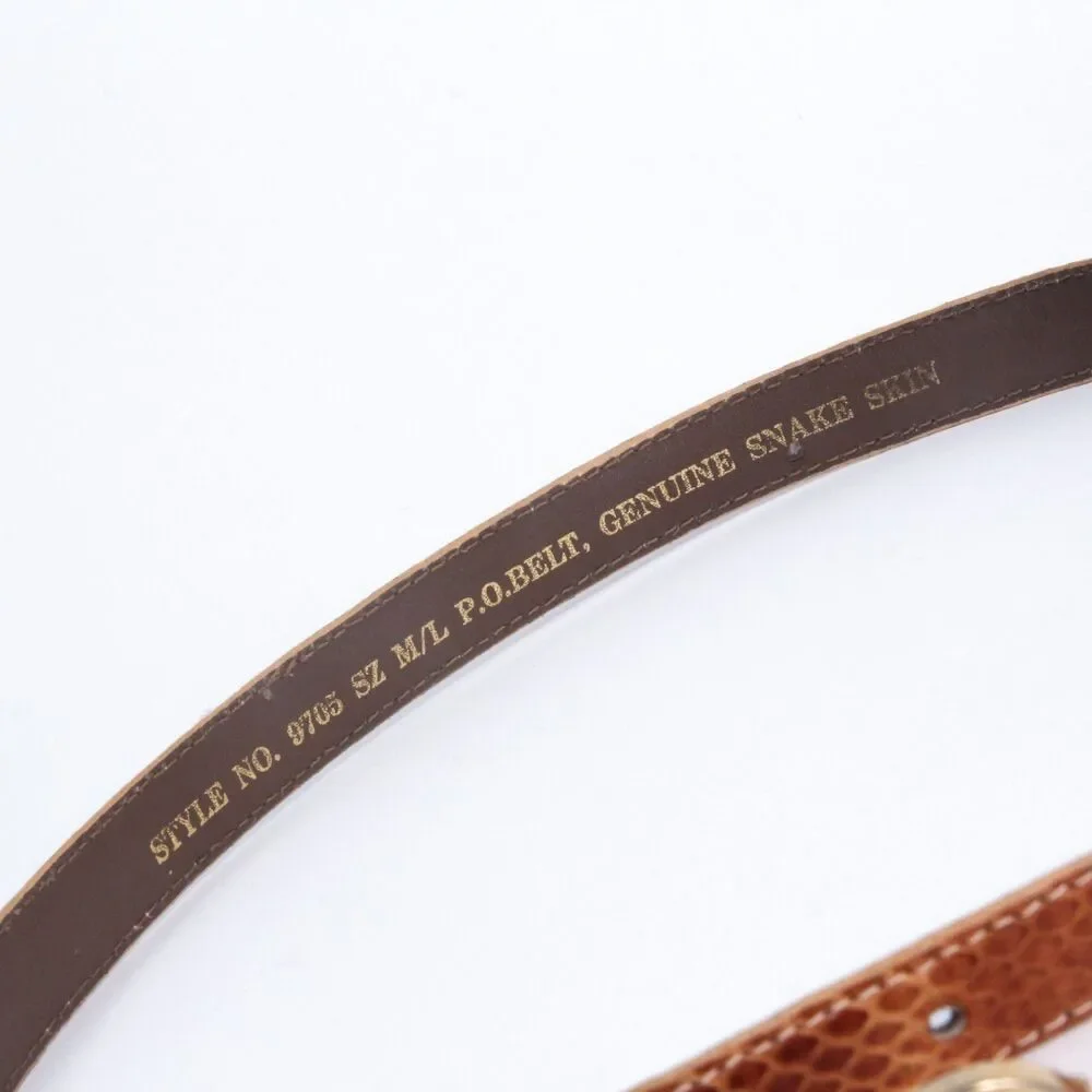 Genuine Snakeskin Exotic Belt Womens Size M/L Skinny Brown Gold Buckle Unbranded